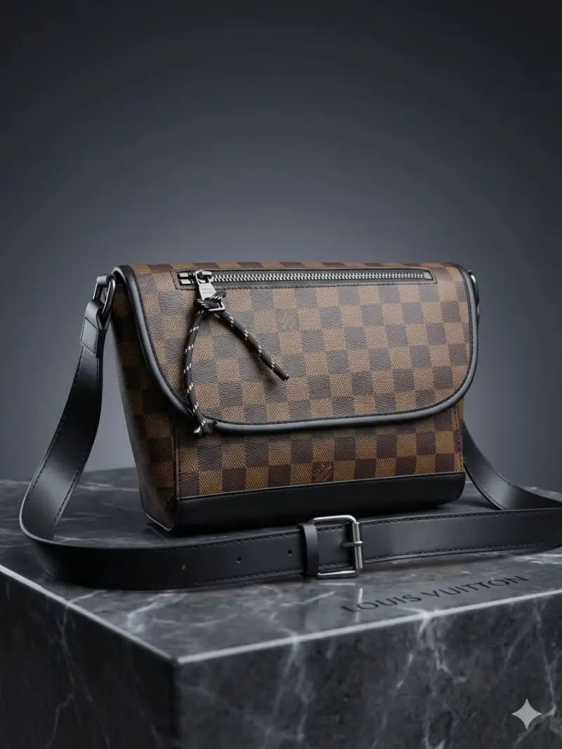 Sac Messenger Damier Marron – Bandoulière Réglable